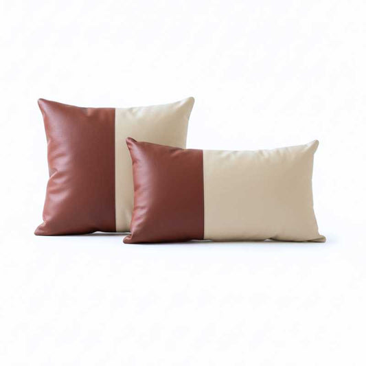 Conjunto com 02 Almofadas DUE em Couro Terracota e Perola